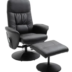 Afslapningsstol, Tv-Stol, Massagestol Med Skammel, Opbevaringsplads Med 10 Vibrationspunkter, Imiteret Læder, Sort, 76 X 81 X 105 Cm