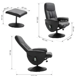Afslapningsstol, Tv-Stol, Massagestol Med Skammel, Opbevaringsplads Med 10 Vibrationspunkter, Imiteret Læder, Sort, 76 X 81 X 105 Cm