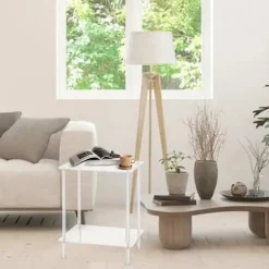 Akryl Sofabord Firkantet Sidebord Accentbord Sofa Natbord Klart Dobbelt Lag Snack Te S