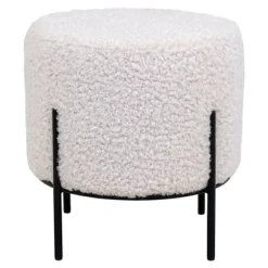 Alford Pouf, taburet, imitation fåreskind, hvid. Vit
