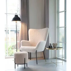 Alford Pouf, taburet, imitation fåreskind, hvid. Vit