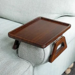Armbord med klemme til sofa, sofaarmbakke Brown