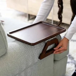 Armbord med klemme til sofa, sofaarmbakke Brown