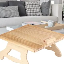 Armlænsbakke i træ med 360° roterende telefonholder, foldbar sofa, armlænsbakke, klemme, sofabord, til brede sofaer (firkant)