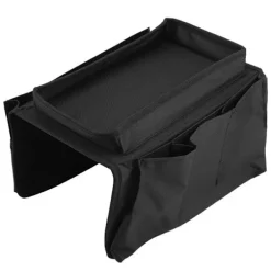 Armlænsorganisator med topbakke design, sofaarmlænscaddy med kopholder og opbevaringslommer, slidstærkt polyester Oxford stof 600D hængende sofa