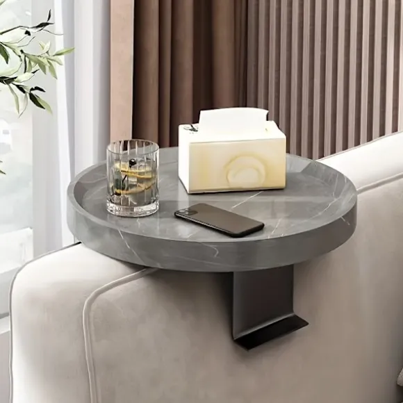 Armlænsplade Sofa | Bord til Sofaarmlæn | Justerbar, 30cm Grå Marmor