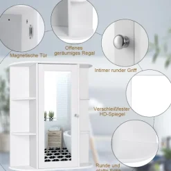 Badeværelses vægskab med spejl, justerbare hylder, hvid