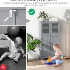 Badeværelsesmøbler - COSTWAY - 4 døre - 3 justerbare hylder - Grå Grå