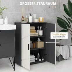 Badeværelsesskab sideskab med dobbeltdør badeværelsesskab med justerbare hylder, opbevaringsskab til stue 60 x 30 x 82 cm grå |