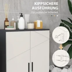 Badeværelsesskab sideskab med dobbeltdør badeværelsesskab med justerbare hylder, opbevaringsskab til stue 60 x 30 x 82 cm grå |