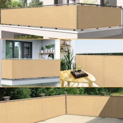 Balkon Afskærmning 90 x 600cm Privatlivsafskærmning 180g/m² HDPE Stof UV Beskyttelse Vindskærm til Have Terrasse Udendørs med Kabelbind og Snore, Sand | Fyndiq