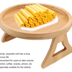 Bambus Sofabakke med Træstruktur, Bærbar Clip-On Bord til Sofa Armlæn, Kompatibel med Kaffe, Te og Snacks