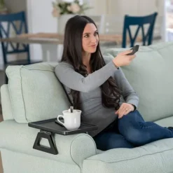 Bambus sofabord til armlæn, Clip On bakke sofabord til sofaer. Sofaarmbakke, lænestolsbord til TV-middage Black