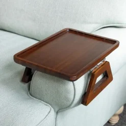Bambus sofabord til armlæn, Clip On bakke sofabord til sofaer. Sofaarmbakke, lænestolsbord til TV-middage Brown
