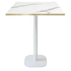 Barbord 70 x 70 cm - Rund model hvid marmorbænk med messingkanter Vit