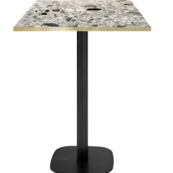 Barbord 60 x 60 cm - Rund terrazzo cepp model med messingkanter Grå