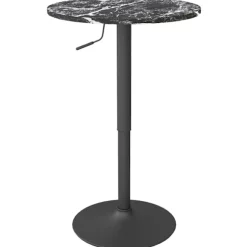 Barbord, barbord, rundt spisebord til 2 personer, køkkenbord med marmorlook til stue, spisestue, små værelser, sort, Ø60 x 68-93,5cm