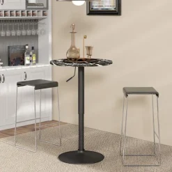 Barbord, barbord, rundt spisebord til 2 personer, køkkenbord med marmorlook til stue, spisestue, små værelser, sort, Ø60 x 68-93,5cm