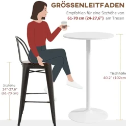 Barbord, barbord, spisebord, rundt bordbord, køkkenbord til stue, spisestue, stål, hvid, Ø60 x 102 cm
