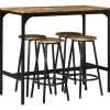 Barbord Med Barstolssæt, 5 Stk. Barbordssæt, Køkkenbord Med 4 Barstole, Spisegruppe I Industrielt Design, Metal, Rustik Brun