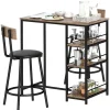 Barbord med barstolssæt, 3 stk. Barbordsæt med køkkenbord 3 hylder 2 barstole Moderne stil Spisestue Køkken Stål Eg Aosom