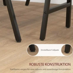 Barbord med barstolssæt, 5-delt spisegruppe, køkkenbord, bistrobord med 4 stole, barbordssæt til køkken, stue, stål, mørkegrå, 120 x 60 x 91 cm