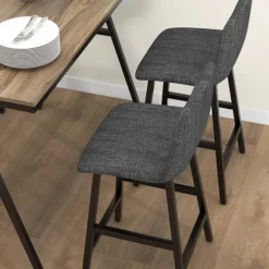 Barbord med barstolssæt, 5-delt spisegruppe, køkkenbord, bistrobord med 4 stole, barbordssæt til køkken, stue, stål, mørkegrå, 120 x 60 x 91 cm