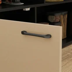 Barbord med barstolssæt, 3-delt barbordssæt, spisebord med klapbordplade, køkkenbord med skab, spisegruppe til spisestue, stue, sort Aosom