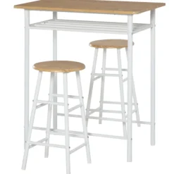 Barbord Med Stolesæt Køkkenbord Og Stole Med Skridsikker Dørmåtte, Barbord Og Barstol Med Opbevaringshylde, Mdf/Stål