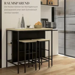 Barbordssæt 3 Stk. Køkkenbord 2 Barstole 2 Hylder Spisestue Sæt Moderne Stål Eg