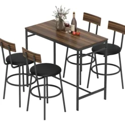 Barbordsæt, 5 dele, træ og stål, industrielt design