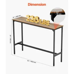 Bar-Duoku-1397x381x991mm-Høj Bord med Solid Metalstruktur-Smal og Lang Skrivebord til Cocktails