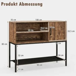 Barskab med vinreoler og hylder trækonsolbord med metalstel til spisestue 100 x 35 x 83 cm kaffe