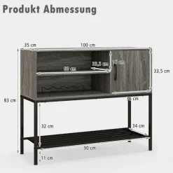 Barskab med vinreoler og hylder Trækonsolbord med metalstel til spisestue 100 x 35 x 83 cm Grå