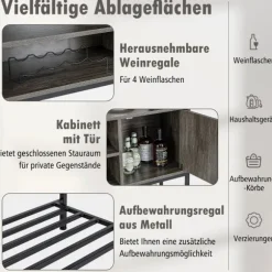 Barskab med vinreoler og hylder Trækonsolbord med metalstel til spisestue 100 x 35 x 83 cm Grå
