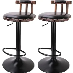 Barstol sæt, retro design, justerbar højde, Sort Black Black