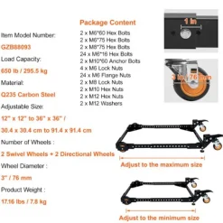 Base Mobile - DUOKU - GZB88093 - Kapacitet 295,5 kg - Justerbar 12x12 til 36x36 - Q235 kulstofstål