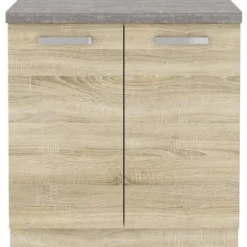 Baseenhed med 2 hængslede låger og bordplade - Sonoma eg indretning - L 80 x D 51,6 x H 82 cm - LASSEN beige