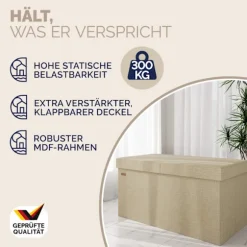 Beige bænk 76x38x38cm med hængslet låg