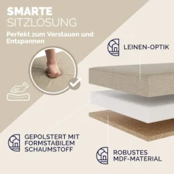 Beige bænk 76x38x38cm med hængslet låg