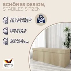 Beige bænk 115x38x38cm med hængslet låg