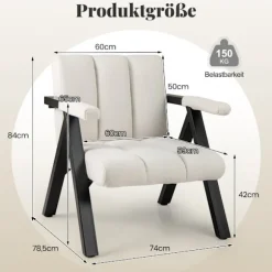 Beige lænestol med armlæn og metalstel