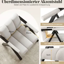 Beige lænestol med armlæn og metalstel