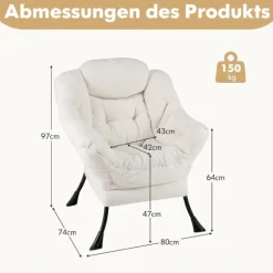 Beige lænestol med armlæn, sidelomme og fodstøtte