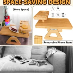 Beskyt borde med bambus coasters, fløjlsbagside til sofa kopholder, naturlig bambuskonstruktion, elegant gaveidé, træ, sæt med firkantede