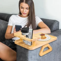 Beskyt borde med bambus coasters, fløjlsbagside til sofa kopholder, naturlig bambuskonstruktion, elegant gaveidé, træ, sæt med firkantede