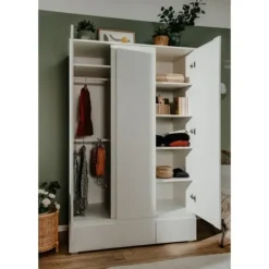 BILLEDE 60B skab - Mat hvid indretning - 3 låger + 2 skuffer - L121,6 x H191 x D55 cm Vit