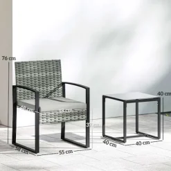 Bistrosæt med hynder, PE-rattan, glasbordplade