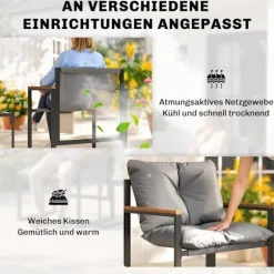 Bistrosæt med polstrede stole og bord, sort/grå