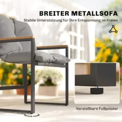 Bistrosæt med polstrede stole og bord, sort/grå